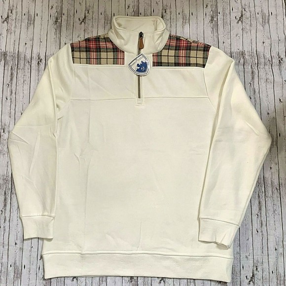 NWT Nordic Fleece Collection Womens The Uppsala Pullover Off White Plaid Size M - Picture 1 of 6